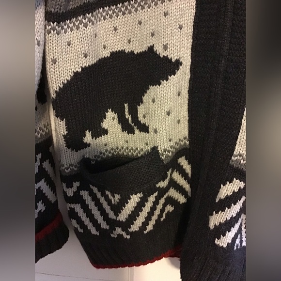 Casual men’s thick knitted zipper cardigan sweater with bear pattern - Picture 5 of 7